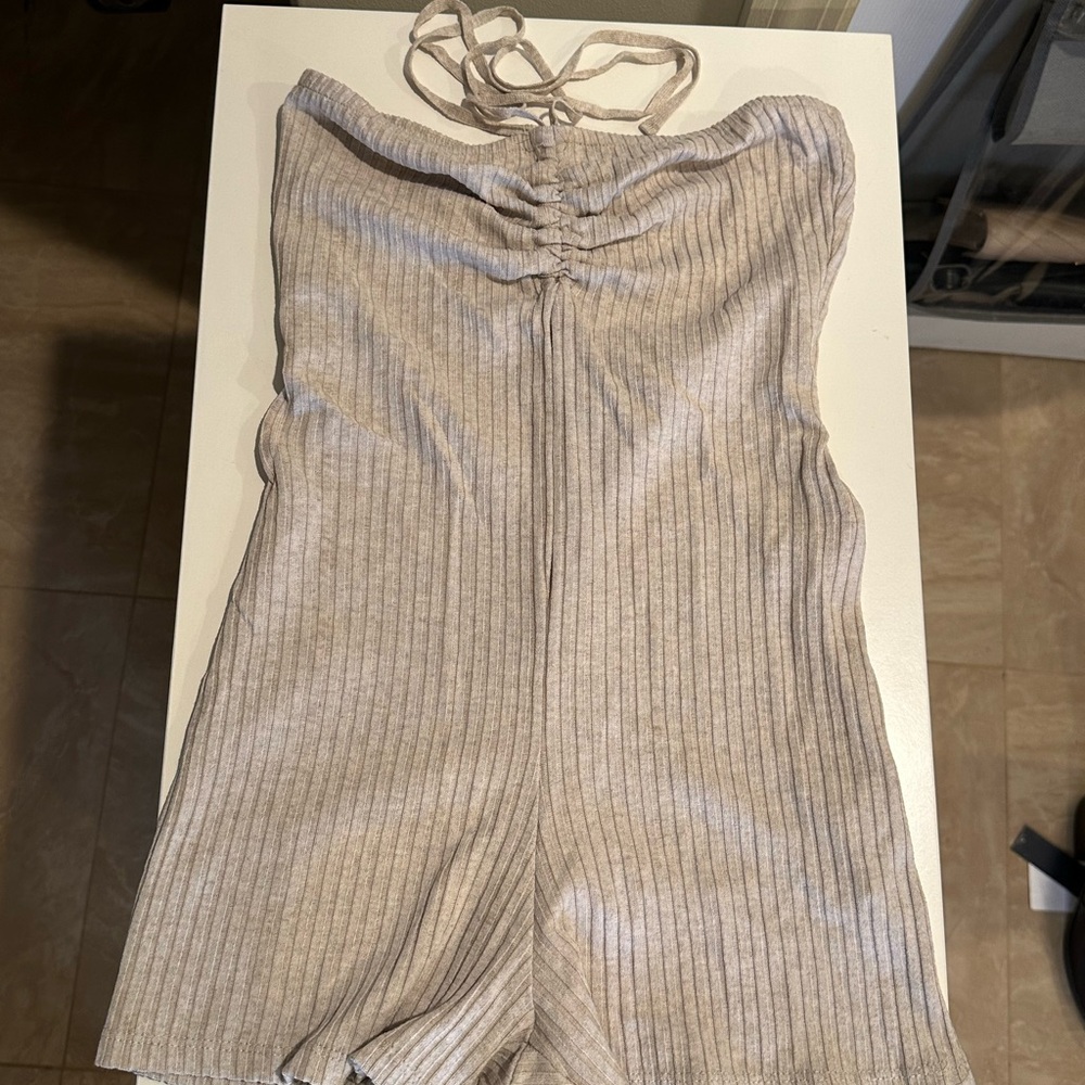Zara Ribbed Beige Romper